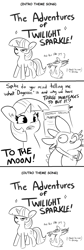 Size: 1024x3032 | Tagged: safe, artist:tjpones edits, edit, spike, twilight sparkle, dragon, pony, unicorn, g4, bitcoin, black and white, cryptocurrency, current events, dialogue, dogecoin, duo, female, grayscale, grimbo, lineart, male, mare, monochrome, mortgage, scroll, simple background, unicorn twilight, white background