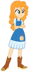 Size: 1600x3869 | Tagged: safe, artist:lhenao, pear butter, equestria girls, g4, boots, clothes, cowboy boots, dress, dungarees, equestria girls-ified, farm girl, female, freckles, humanized, like mother like daughter, like parent like child, shirt, shoes, simple background, solo, transparent background, vector