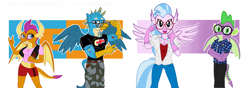 Size: 11003x3865 | Tagged: safe, artist:noneimportant, gallus, silverstream, smolder, spike, dragon, griffon, hippogriff, anthro, g4, beauty mark, breasts, chest fluff, cleavage, crossover, female, flag, glasses, keep calm and carry on, male, peace sign, sith, star wars, tattoo, the sith empire, the sith empire logo, united kingdom, when you see it