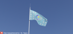 Size: 4096x1936 | Tagged: safe, artist:lux le pegase, 3d, blender, blender cycles, blue background, flag, flag of equestria, french, patreon, simple background, sky