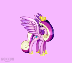 Size: 3200x2812 | Tagged: safe, artist:n0kkun, princess cadance, pony, g4, high res, pink background, simple background, solo, spread wings, wings