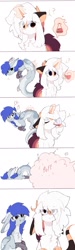 Size: 787x2621 | Tagged: safe, artist:little-sketches, oc, oc only, oc:ayaka, oc:gabriel, draconequus, pony, unicorn, chest fluff, comic, commission, draconequified, eye clipping through hair, female, magic, mare, onomatopoeia, potion, question mark, simple background, smiling, species swap, telekinesis, transformation, unamused, white background