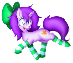 Size: 2500x2174 | Tagged: safe, artist:clarissa arts, oc, oc only, oc:mable syrup, pony, unicorn, blind, bow, clothes, high res, leaf, simple background, socks, solo, sonic the hedgehog (series), striped socks, stylized, transparent background