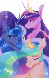 Size: 1900x3000 | Tagged: safe, artist:dumddeer, princess celestia, princess luna, twilight sparkle, alicorn, pony, g4, the last problem, crown, female, jewelry, mare, older, older twilight, older twilight sparkle (alicorn), princess twilight 2.0, regalia, simple background, trio, twilight sparkle (alicorn), white background