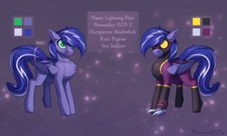 Size: 3000x1800 | Tagged: safe, artist:phenya, oc, oc only, oc:lightning flare, pegasus, pony, chest fluff, clothes, costume, goggles, hoof blades, jewelry, male, necklace, shadowbolts costume, stallion
