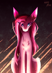 Size: 1800x2500 | Tagged: safe, artist:celes-969, pinkie pie, earth pony, pony, g4, chest fluff, looking at you, pinkamena diane pie, sitting