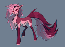 Size: 3233x2323 | Tagged: safe, artist:1an1, demon, demon pony, hellhound, pony, chest fluff, choker, hellaverse, hellborn, hellhound pony, helluva boss, high res, loona (helluva boss), pale belly, ponified, solo, spiked choker, standing, unamused