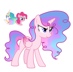 Size: 1600x1564 | Tagged: safe, artist:afterglory, pinkie pie, princess celestia, oc, alicorn, pony, g4, female, magical lesbian spawn, mare, offspring, parent:pinkie pie, parent:princess celestia, parents:pinkielestia, simple background, white background