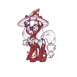 Size: 2000x2000 | Tagged: safe, artist:confetticakez, oc, oc only, pony, cape, clothes, hat, high res, horns, mushroom, smiling, solo, wizard hat
