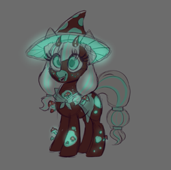 Size: 655x649 | Tagged: safe, alternate version, artist:confetticakez, oc, oc only, pony, cape, clothes, glowing, hat, horns, mushroom, smiling, solo, wizard hat
