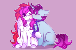 Size: 3240x2150 | Tagged: safe, artist:2pandita, oc, oc only, oc:mizhore, pegasus, pony, unicorn, female, high res, kissing, male, mare, stallion