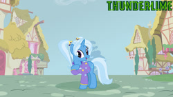 Size: 1600x900 | Tagged: safe, artist:thunderlime374, trixie, g4, alternate hairstyle, babysitter trixie, clothes, hoodie