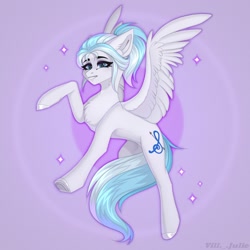 Size: 2000x2000 | Tagged: safe, artist:villjulie, oc, oc only, pegasus, pony, chest fluff, flying, high res, smiling, sparkles, underhoof