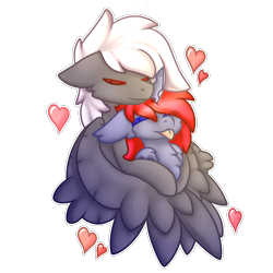 Size: 2000x2000 | Tagged: safe, artist:michini, oc, oc only, hybrid, pegasus, pony, couple, cute, duo, eyes closed, female, high res, love, male, oc x oc, shipping, tongue out