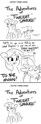Size: 1024x3032 | Tagged: safe, artist:tjpones edits, edit, spike, twilight sparkle, dragon, pony, unicorn, g4, bitcoin, black and white, cryptocurrency, current events, dialogue, dogecoin, duo, female, grayscale, grimbo, lineart, male, mare, monochrome, mortgage, scroll, simple background, to the moon, unicorn twilight, white background