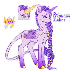 Size: 1200x1200 | Tagged: safe, artist:luminescence553, oc, oc only, oc:ichor, alicorn, pony, alicorn oc, cutie mark, eyeshadow, glowing horn, horn, long mane, looking down, makeup, princess, solo, wings