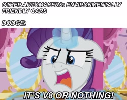 Size: 2048x1624 | Tagged: safe, edit, edited screencap, screencap, rarity, pony, unicorn, g4, the saddle row review, chrysler, dodge (car), meme, mopar, no spoilers, solo