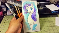 Size: 3264x1836 | Tagged: safe, artist:bloominglove, rarity, pony, unicorn, g4, hand, irl, paintbrush, photo, traditional art, watercolor painting