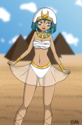 Size: 1437x2187 | Tagged: safe, artist:banquo0, somnambula, human, g4, belly button, bikini, breasts, clothes, egyptian, female, headress, humanized, jewelry, midriff, necklace, open mouth, see-through, skirt, solo, swimsuit