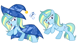 Size: 1280x750 | Tagged: safe, artist:afterglory, oc, oc only, earth pony, pony, cape, clothes, female, hat, mare, offspring, parent:prince blueblood, parent:trixie, parents:bluetrix, simple background, solo, transparent background, witch hat