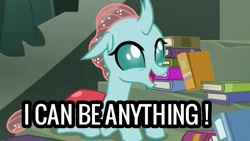 Size: 1024x576 | Tagged: safe, edit, edited screencap, screencap, ocellus, changedling, changeling, g4, school daze, book, captain obvious, female, literal, not hyperbole, solo, stairs