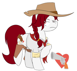 Size: 4350x4000 | Tagged: safe, artist:pencilsparkreignited, oc, oc only, oc:point blank, earth pony, pony, braid, button-up shirt, clothes, cowboy hat, cutie mark, female, gun, hat, holsters, mare, outlaw, reference sheet, revolvers, scarf, simple background, simple shading, transparent background, weapon, western