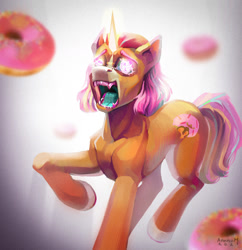 Size: 1535x1589 | Tagged: safe, artist:annna markarova, oc, oc only, pegasus, pony, unicorn, donut, food, solo