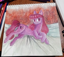 Size: 1080x963 | Tagged: safe, artist:ske, berry punch, berryshine, earth pony, pony, g4, notepad, pencil drawing, solo, traditional art