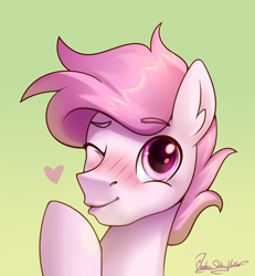 Size: 2000x2164 | Tagged: safe, artist:jedayskayvoker, oc, oc only, bust, gradient background, heart, high res, icon, kiss mark, lipstick, looking at you, male, one eye closed, portrait, stallion, wink