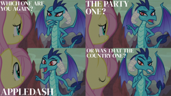 Size: 1986x1117 | Tagged: safe, edit, edited screencap, editor:quoterific, screencap, fluttershy, princess ember, dragon, pegasus, pony, g4, sweet and smoky, caption, dragoness, duo, duo female, eyes closed, female, implied appledash, implied lesbian, implied shipping, open mouth, text