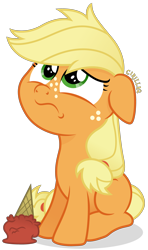Size: 2318x3922 | Tagged: safe, artist:cirillaq, applejack, earth pony, pony, g4, blank flank, female, filly, filly applejack, floppy ears, food, high res, ice cream, sad, simple background, solo, transparent background, unhapplejack, vector, younger