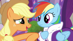 Size: 1280x720 | Tagged: safe, screencap, applejack, rainbow dash, earth pony, pony, applejack's "day" off, g4, my little pony: friendship is magic, nudge