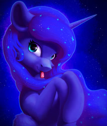 Size: 1066x1251 | Tagged: safe, artist:itssim, princess luna, alicorn, pony, g4, aside glance, bust, cheek fluff, crossed hooves, cute, female, looking at you, lunabetes, mare, solo, three quarter view, tongue out, wings