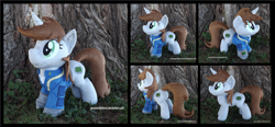 Size: 3773x1754 | Tagged: safe, artist:peruserofpieces, oc, oc only, oc:littlepip, pony, unicorn, fallout equestria, clothes, female, happy, horn, irl, mare, photo, pipbuck, plushie, shirt, smiling, solo, standing, tree, undershirt