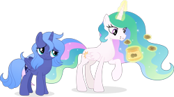 Size: 5669x3165 | Tagged: safe, artist:inaactive, princess celestia, princess luna, alicorn, pony, g4, absurd resolution, cookie, duo, female, food, magic, missing accessory, royal sisters, s1 luna, siblings, simple background, sisters, transparent background, vector