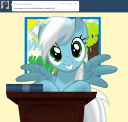Size: 1280x1224 | Tagged: safe, artist:ask-fleetfoot, fleetfoot, pegasus, pony, g4, alternate hairstyle, ask-fleetfoot, blue coat, blue mane, blue tail, female, green eyes, mare, show accurate, solo, tail, two toned mane, white mane, white tail, wings