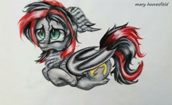 Size: 1024x621 | Tagged: safe, artist:maryhoovesfield, oc, oc only, bat pony, pony, bat pony oc, bat wings, ponyloaf, signature, solo, traditional art, wings