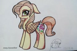 Size: 1024x673 | Tagged: safe, artist:maryhoovesfield, oc, oc only, pegasus, pony, flower, pegasus oc, rose, signature, solo, traditional art, wings