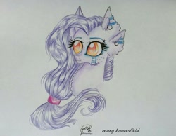 Size: 1024x795 | Tagged: safe, artist:maryhoovesfield, oc, oc only, earth pony, pony, bust, chest fluff, ear fluff, ear piercing, earring, earth pony oc, eyelashes, jewelry, piercing, signature, solo, traditional art