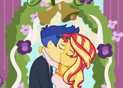 Size: 1280x924 | Tagged: safe, artist:3d4d, artist:90sigma, flash sentry, sunset shimmer, equestria girls, g4, female, kissing, male, marriage, ship:flashimmer, shipping, straight, wedding