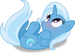 Size: 3378x2449 | Tagged: safe, artist:anime-equestria, trixie, pony, unicorn, g4, blushing, cute, diatrixes, female, high res, horn, looking up, lying down, mare, on back, simple background, solo, transparent background, vector