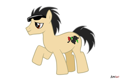 Size: 1632x1056 | Tagged: safe, artist:aldharoku, oc, oc only, earth pony, pony, controller, earth pony oc, flower, male, raised hoof, rose, simple background, solo, stallion, sunglasses, white background