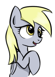 Size: 486x672 | Tagged: safe, artist:ophdesigner, derpy hooves, pegasus, pony, g4, cropped, cute, derp, derpabetes, folded wings, grimdark source, happy, looking right, raised hoof, simple background, solo, white background, wings, yellow eyes