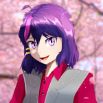 Size: 3000x3000 | Tagged: safe, artist:nihithebrony, oc, oc only, oc:summer, human, blushing, cherry blossoms, cherry tree, clothes, cute, day, digital art, female, flower, flower blossom, hairclip, high res, humanized, looking at you, not twilight sparkle, petals, purple eyes, smiling, smiling at you, solo, tree, tulpa, vest