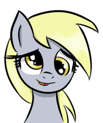 Size: 715x861 | Tagged: safe, artist:ophdesigner, edit, derpy hooves, pegasus, pony, g4, cute, derp, derpabetes, front view, grimdark source, looking at you, reaction image, simple background, smiling, solo, white background