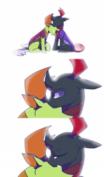 Size: 1347x2272 | Tagged: safe, artist:paintedsnek, pharynx, thorax, changedling, changeling, g4, brotherly love, brothers, changedling brothers, comforting, crying, cute, duo, duo male, king thorax, male, pharybetes, prince pharynx, sad, sadorable, sibling love, siblings, simple background, thorabetes, white background, wholesome, youtube link