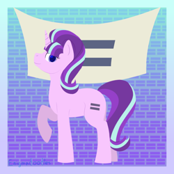Size: 900x900 | Tagged: safe, artist:enigmadoodles, starlight glimmer, pony, unicorn, g4, banner, egalitarianism, equal cutie mark, equality, female, horn, looking at you, mare, raised hoof, s5 starlight, solo