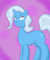 Size: 2500x3000 | Tagged: safe, artist:hurb, derpibooru exclusive, trixie, pony, unicorn, g4, cutie mark, female, high res, lidded eyes, mare, simple background, smiling, solo, tail