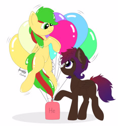 Size: 4200x4500 | Tagged: safe, artist:cuddle_cruise, oc, oc:shaded star, balloon pony, pegasus, pony, balloon, blowing up balloons, couple, cute, female, fetish, helium, helium inflation, helium tank, inflation, looking at each other, mare