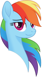 Size: 4500x8205 | Tagged: safe, artist:negatif22, rainbow dash, pegasus, pony, g4, bust, female, mare, movie accurate, simple background, smiling, solo, transparent background, vector